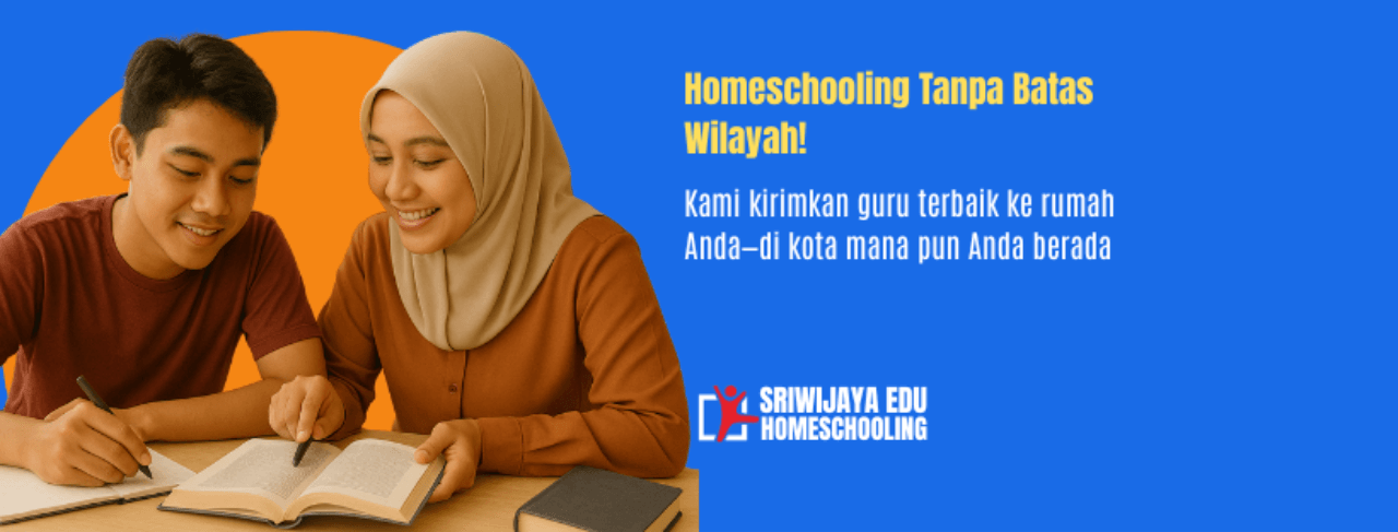 Guru berhijab mengajar siswa remaja di rumah dengan suasana hangat dan nyaman, menegaskan layanan Homeschooling Sriwijaya Edu yang tersedia di seluruh Indonesia