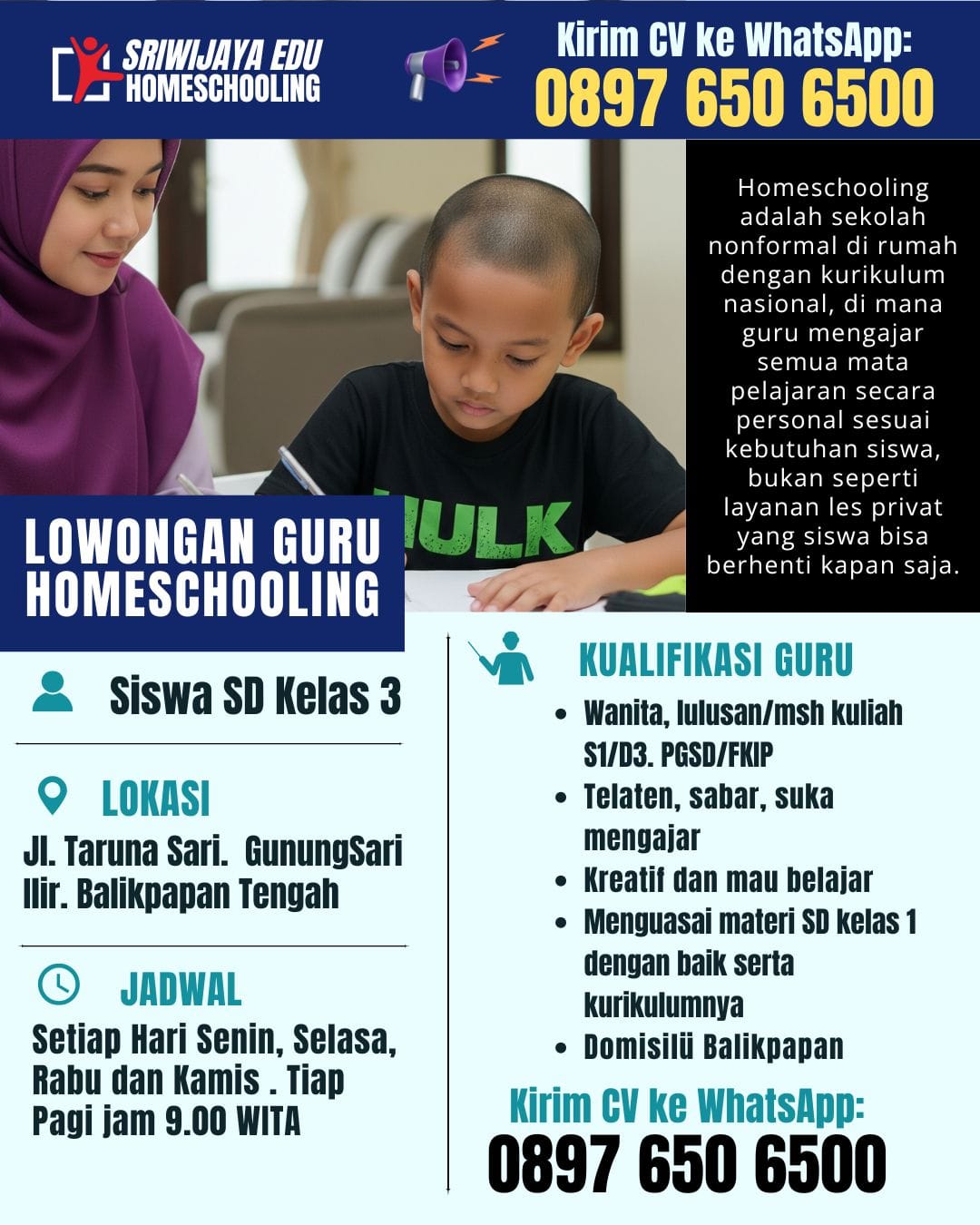 Lowongan guru homeschooling Balikpapan