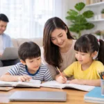 Anak belajar di rumah bersama orang tua sebagai metode homeschooling untuk pendidikan anak tanpa sekolah formal