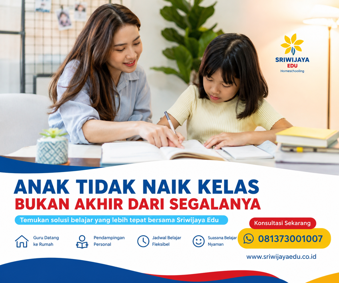 Anak tidak naik kelas di Sidoarjo belajar nyaman bersama guru privat Homeschooling Sriwijaya Edu dengan pendampingan personal di rumah