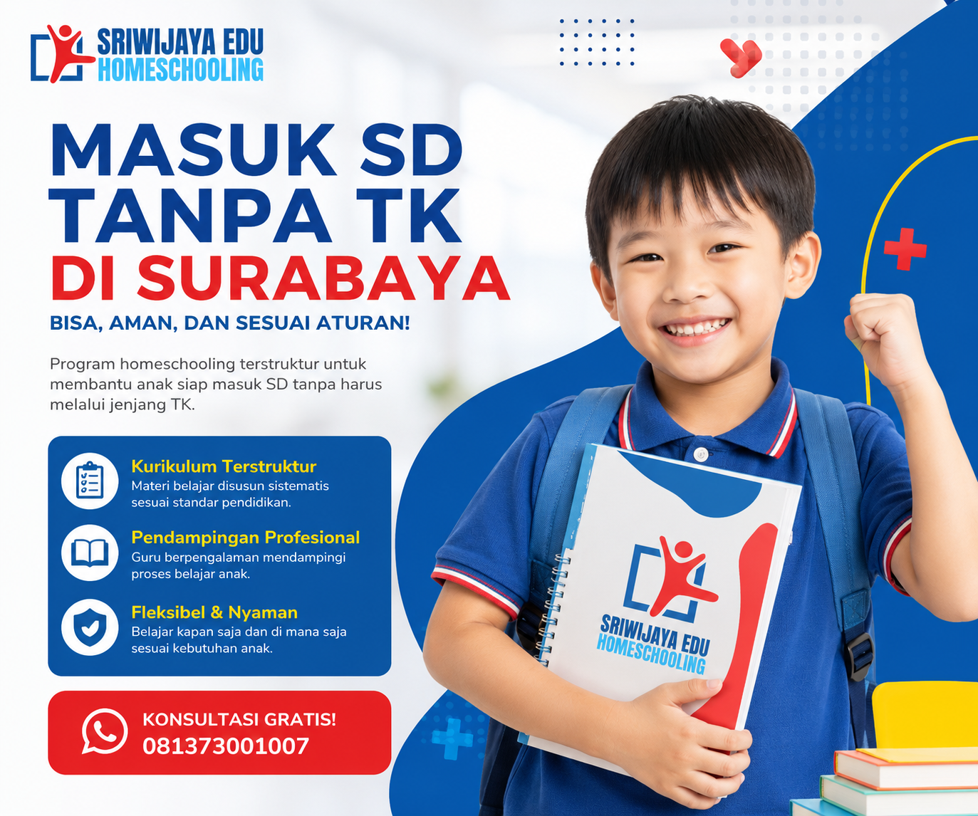 Anak siap masuk SD tanpa TK di Surabaya bersama Homeschooling Sriwijaya Edu dengan sistem belajar fleksibel dan guru datang ke rumah.